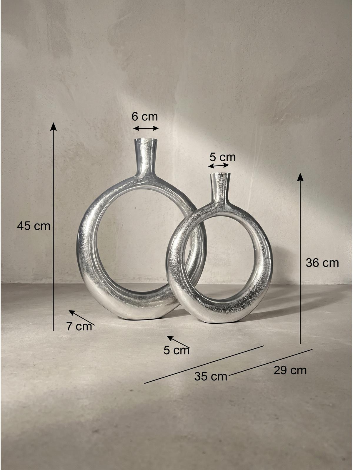 VASEN 2er-Set BAVENO, Aluminium, handgefertigt, Silber, 35 x 7 x 45 cm - Silberfarben, Metall (45cm) - KADIMA DESIGN