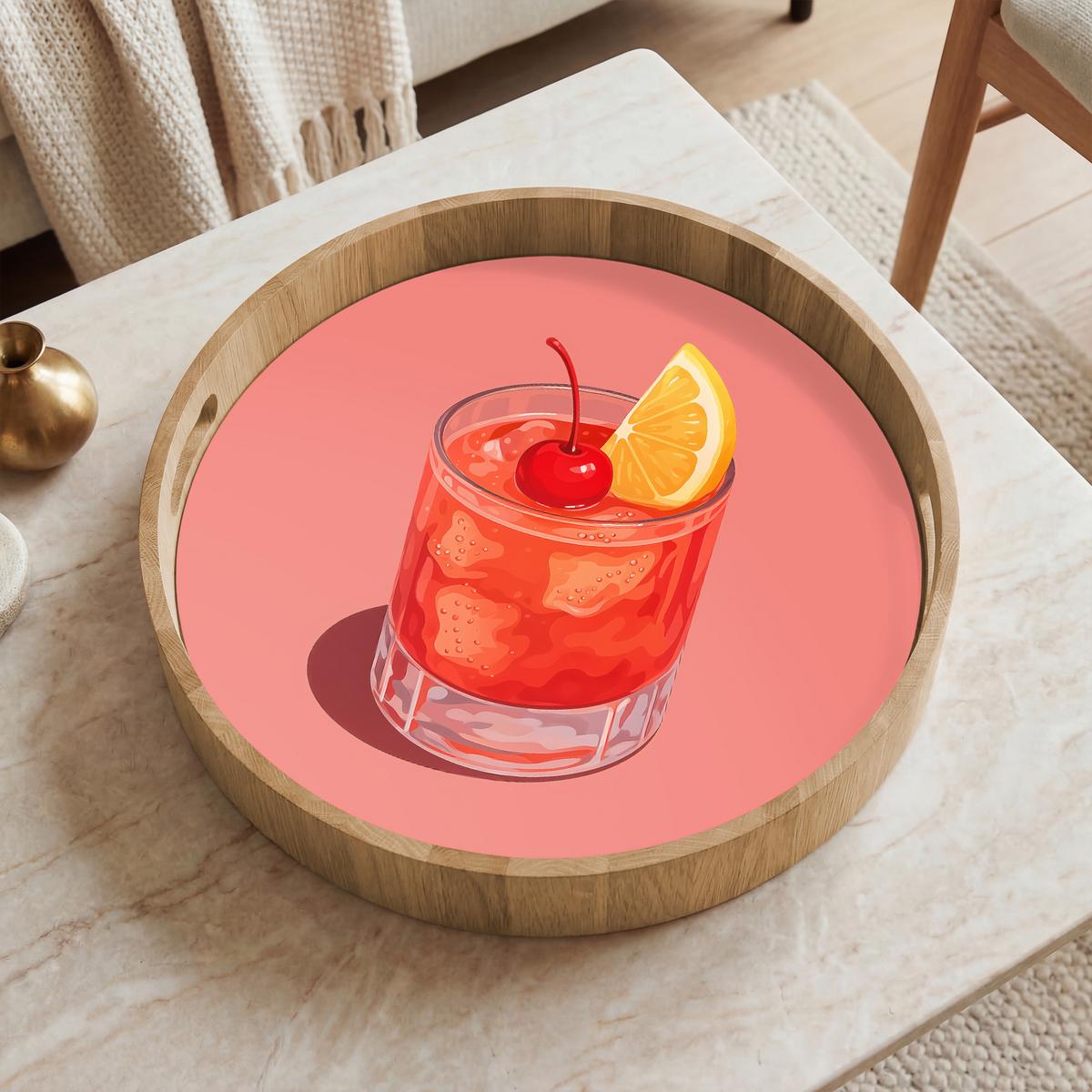 TABLETT Glas - Eiswürfel - Zitrone - Kirsche 40x40 cm - Rosa, Holz (40/5/5cm) - OnlyWow