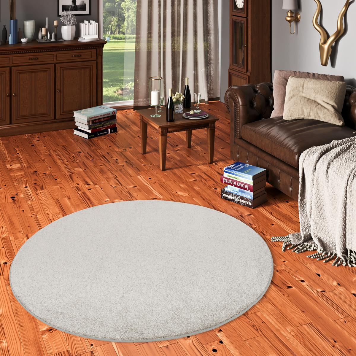 HOCHFLOR LUXUS VELOURS TEPPICH TOUCH RUND - Silberfarben, Textil (100/100cm) - Snapstyle