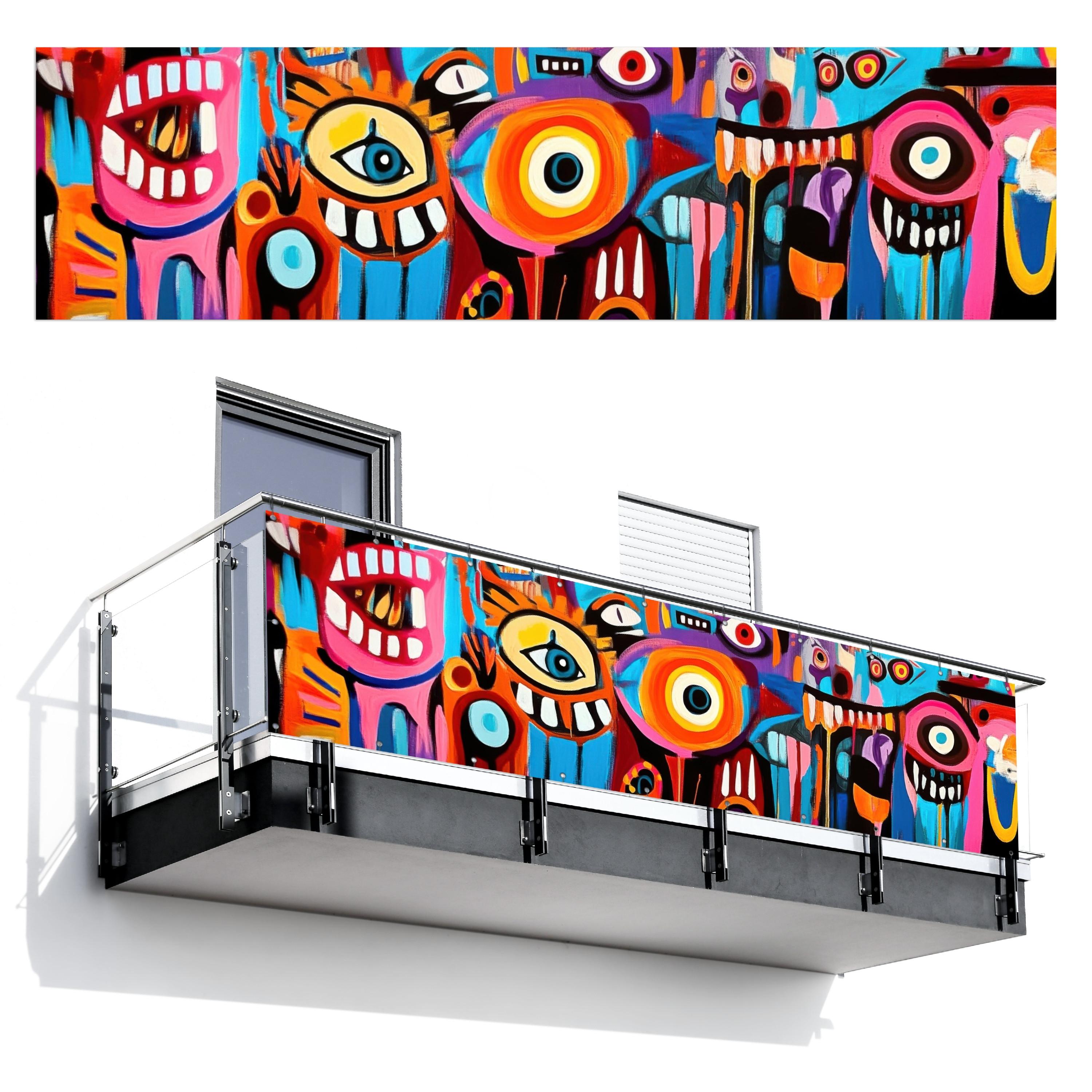 BALKON-SICHTSCHUTZ Abstrakt - Gesicht - Farbenfroh Witterungsbeständig 300x75 cm - Multicolor, Kunststoff (300/75cm) - MuchoWow