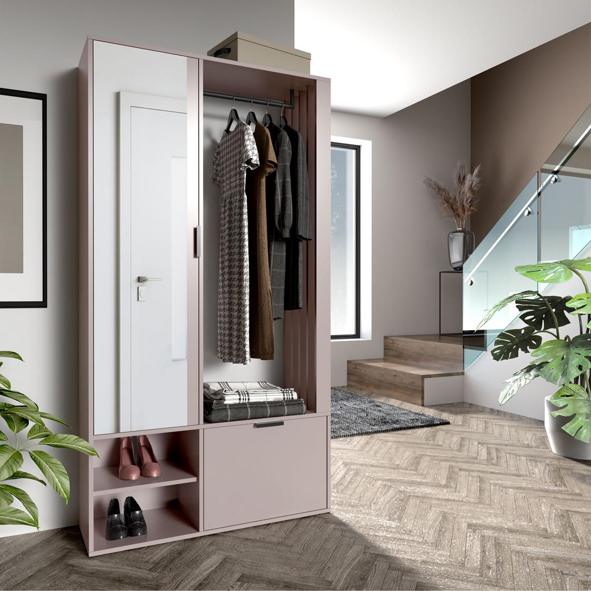 GARDEROBENSCHRANK Milanoir Kaschmir 100/189,4/33 cm - Modern mit Spiegel - Beige, Holzwerkstoff/Kunststoff (100/189.4/33cm) - AX Living