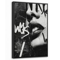 LEINWAND Bilder mit Rahmen - Gesicht - Mund - Graffiti - Schwarz - 20x30 - Schwarz, Textil (20/30cm) - MuchoWow