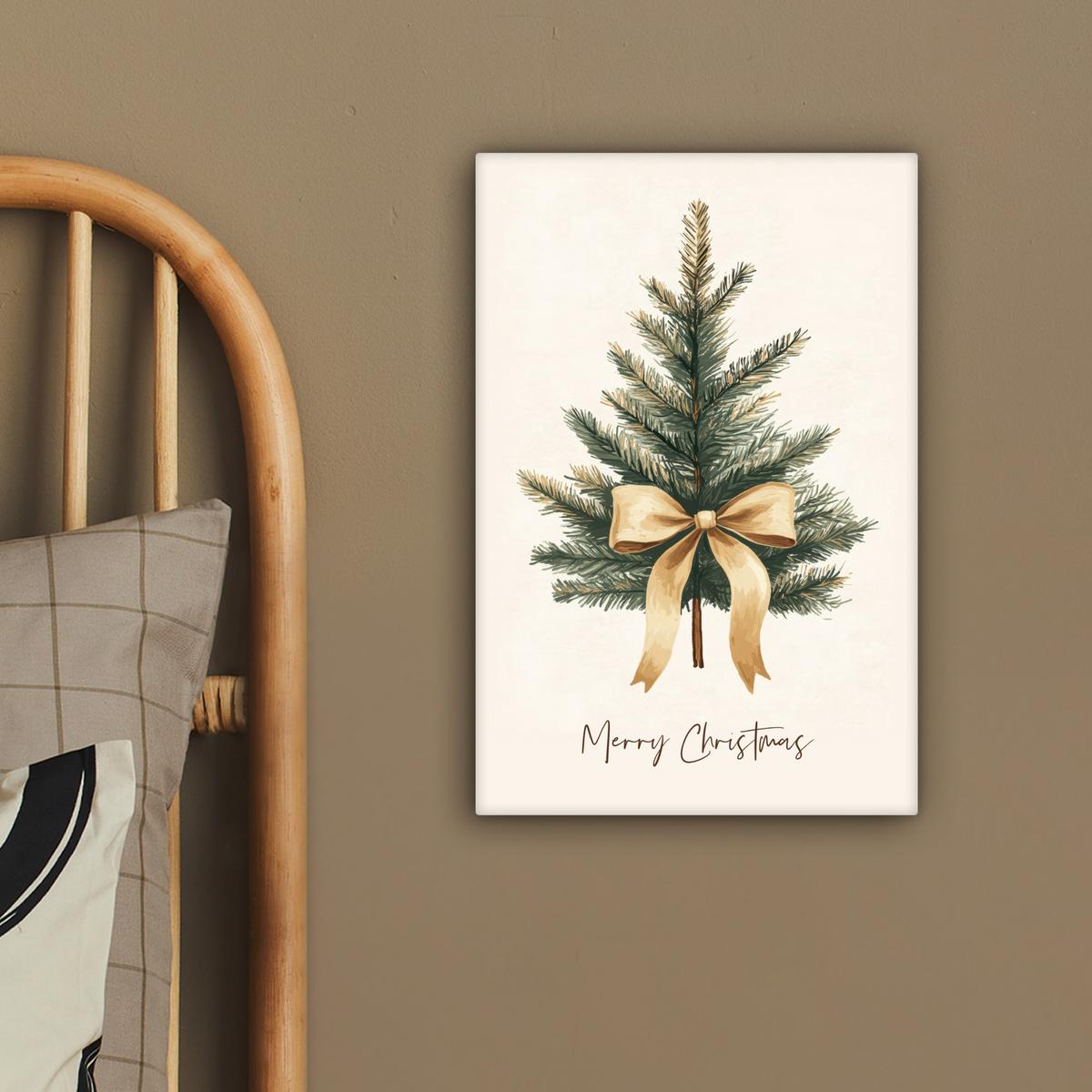 LEINWANDBILD Weihnachtsbaum - Weihnachten - Frohe Weihnachten - Beige Deko Wohnzimmer 20x30 cm - Sandfarben, Textil (20/30cm) - MuchoWow