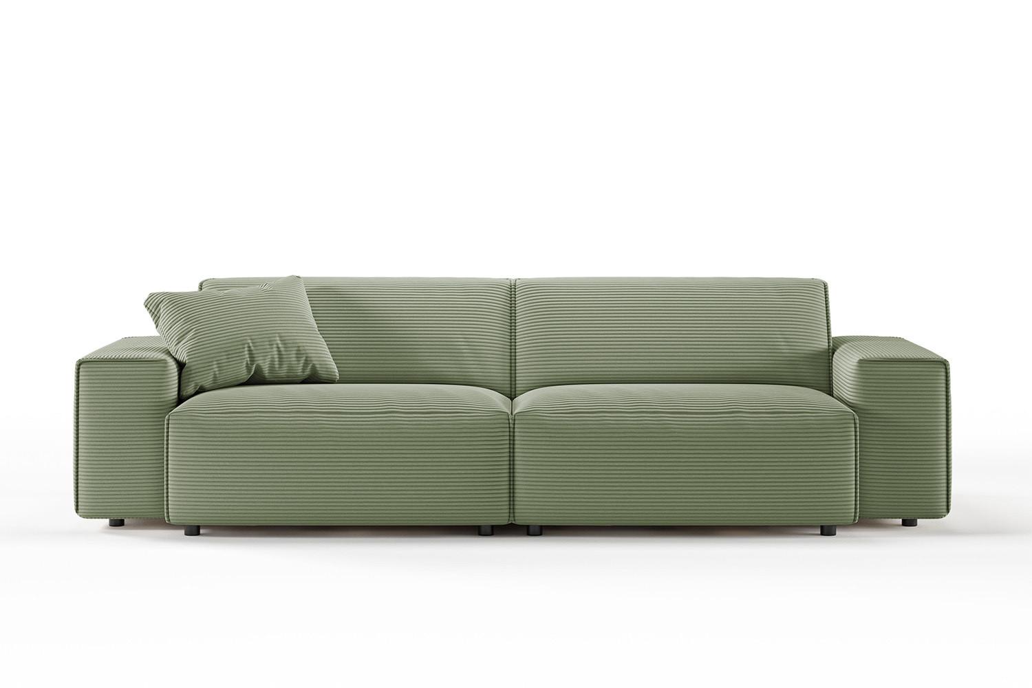 SOFA RANI Grün Cord - Schwarz/Olivgrün, Kunststoff/Textil (256/71/101cm) - KAWOLA