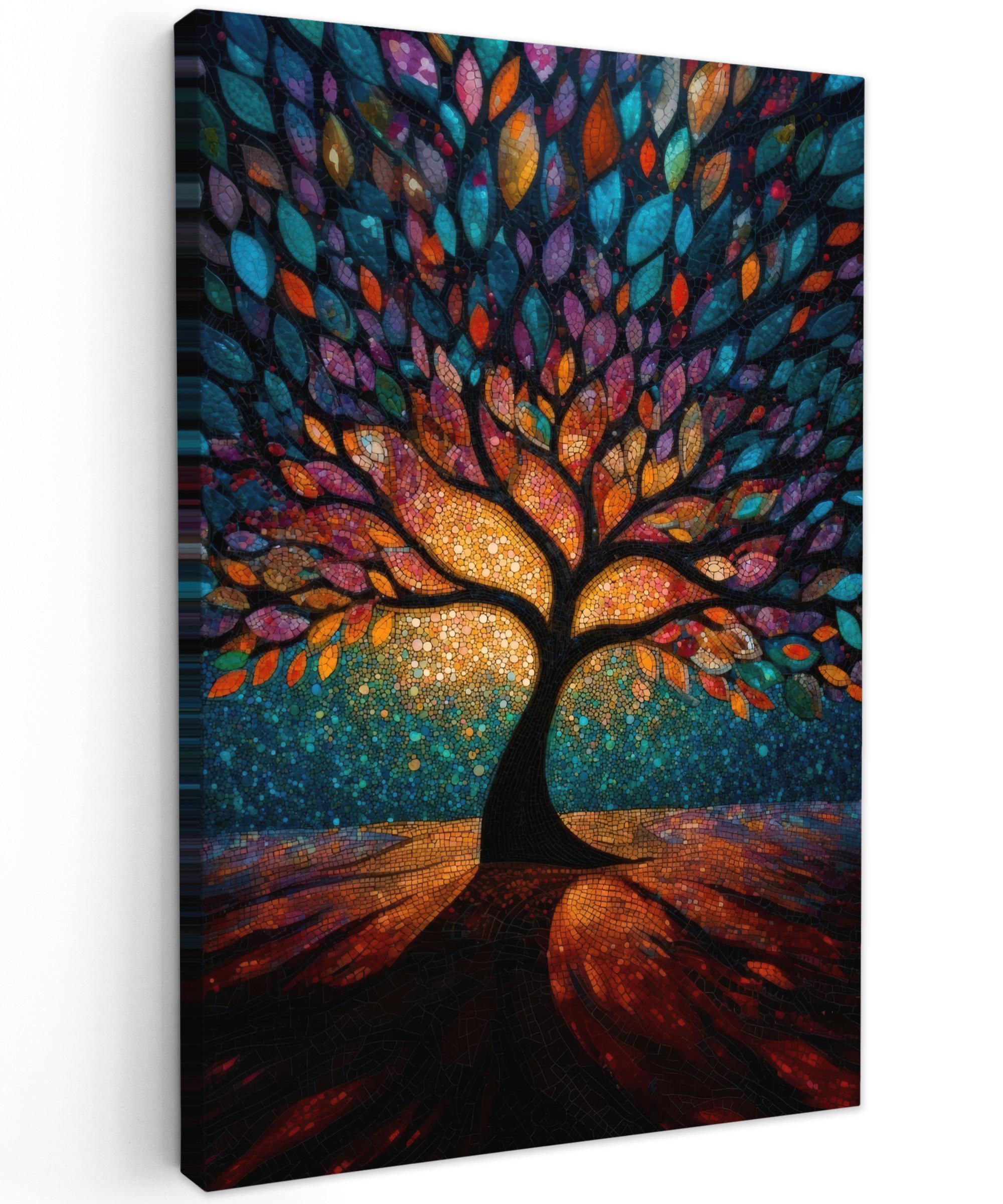 LEINWANDBILD Mosaik - Bunt - Baum - Äste Deko Groß 90x140 cm - Multicolor, Textil (90/140cm) - MuchoWow