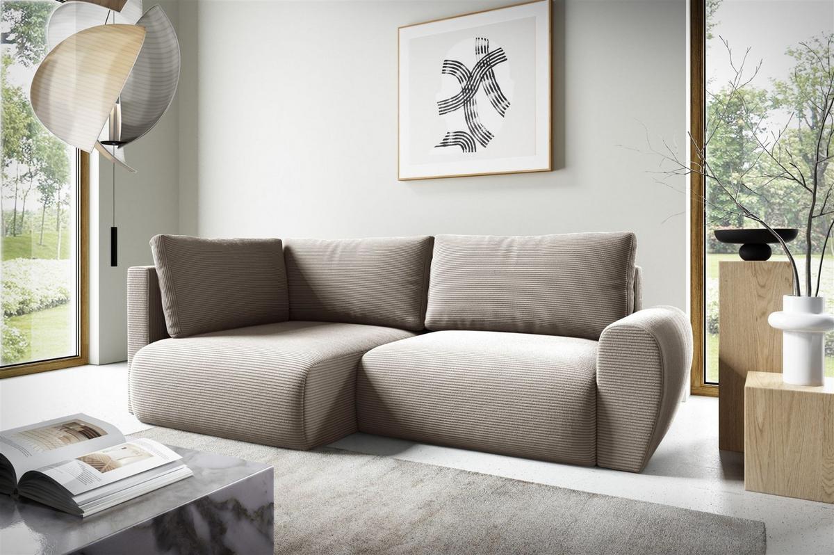 ECKSOFA Galan Mini Mit Schlaffunktion - Beige, Holzwerkstoff/Textil (241/153cm) - Fun Möbel