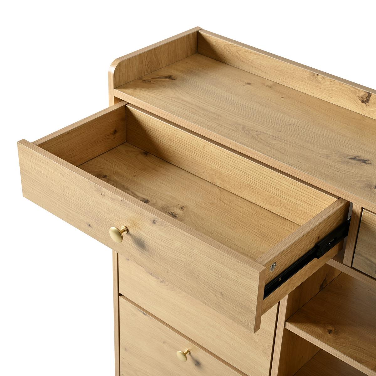 SCHUHSCHRANK holz-optik 110 cm mit 4 klapptüren & 2 schubladen - Naturfarben, Holzwerkstoff (110/100/26cm) - Urban Meuble