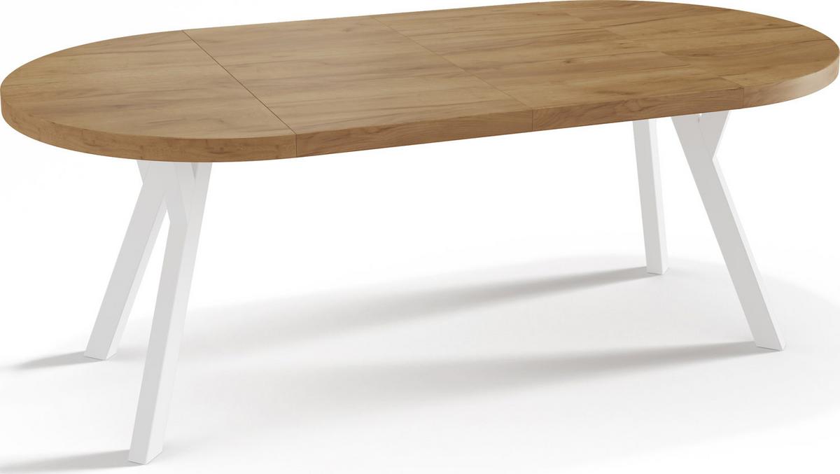 ESSTISCH Twixy runder ausziehbarer, Wotan Eiche 90-170/90/76 cm - Eiche Wotan/Weiß, Holz/Holzwerkstoff (90/170/76cm) - WFL GROUP