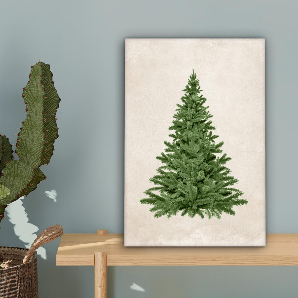 LEINWANDBILD Weihnachtsbaum - Grün - Weihnachten - Feiertage Deko Wohnzimmer 20x30 cm - Olivgrün, Textil (20/30cm) - MuchoWow