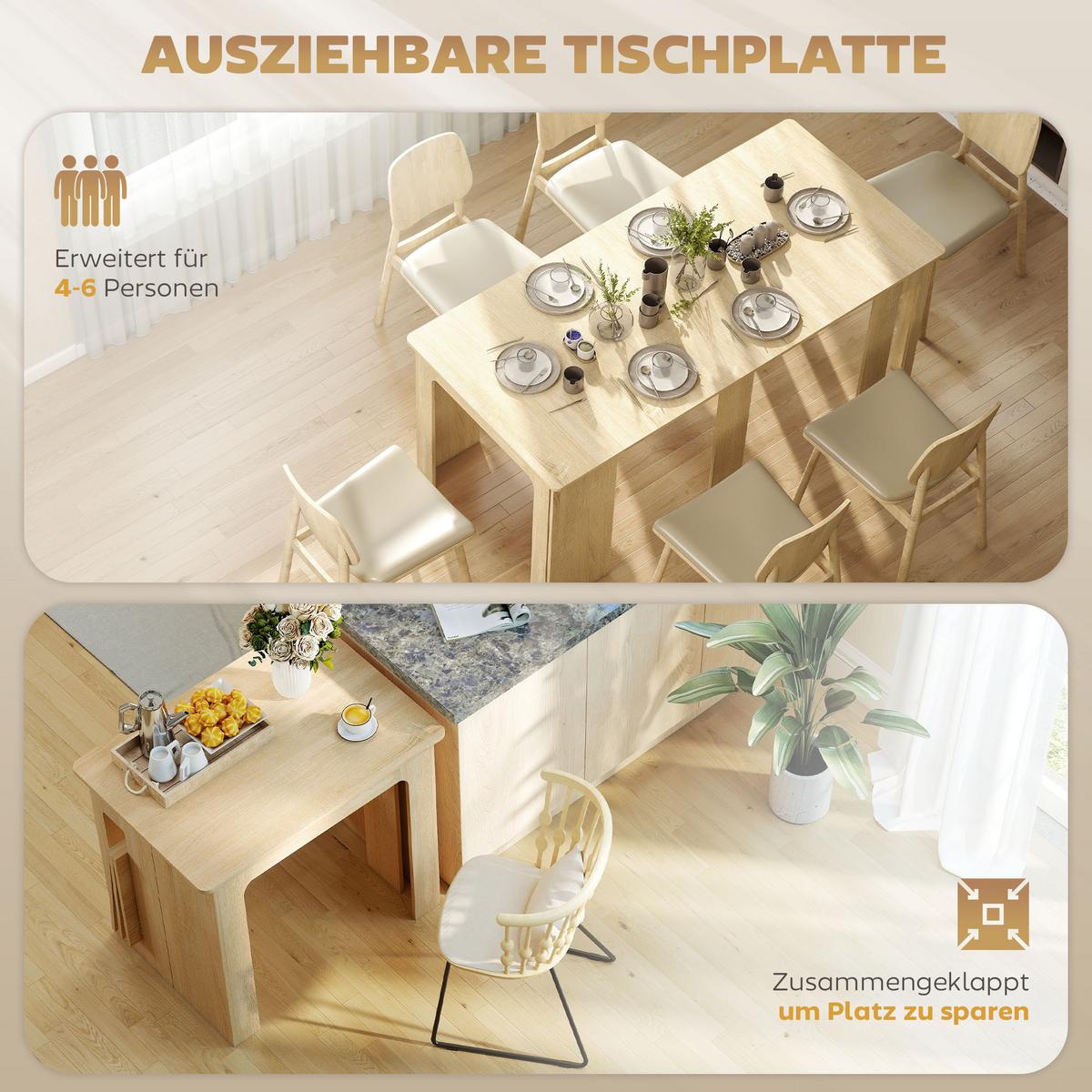 ESSTISCH Ausziehbar Küchentisch Esszimmertisch für bis 6 Personen 60-180x85 cm - Naturfarben/Weiß, Holzwerkstoff (180/85/75cm) - HOMCOM