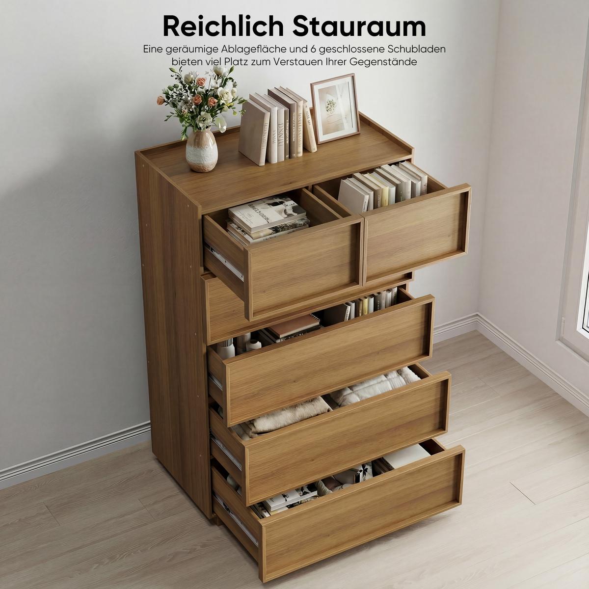 SIDEBOARD Holzfarbe & Schwarz 140cm mit 3D-Rautenmuster - Eichefarben, Holzwerkstoff (80/127/48cm) - Urban Meuble