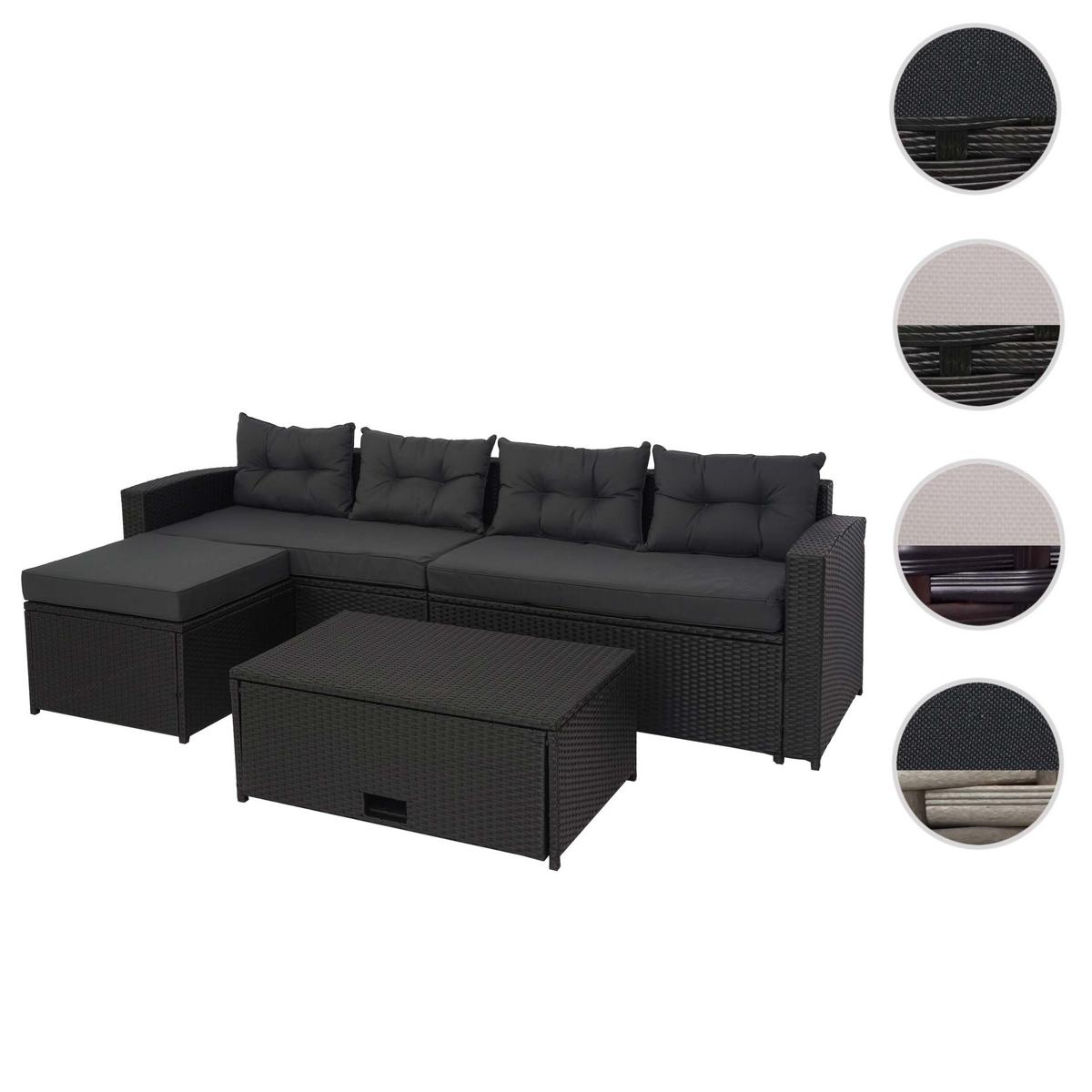 POLY-RATTAN GARNITUR Schwarz, Anthrazit - Anthrazit/Schwarz, Kunststoff - MCW