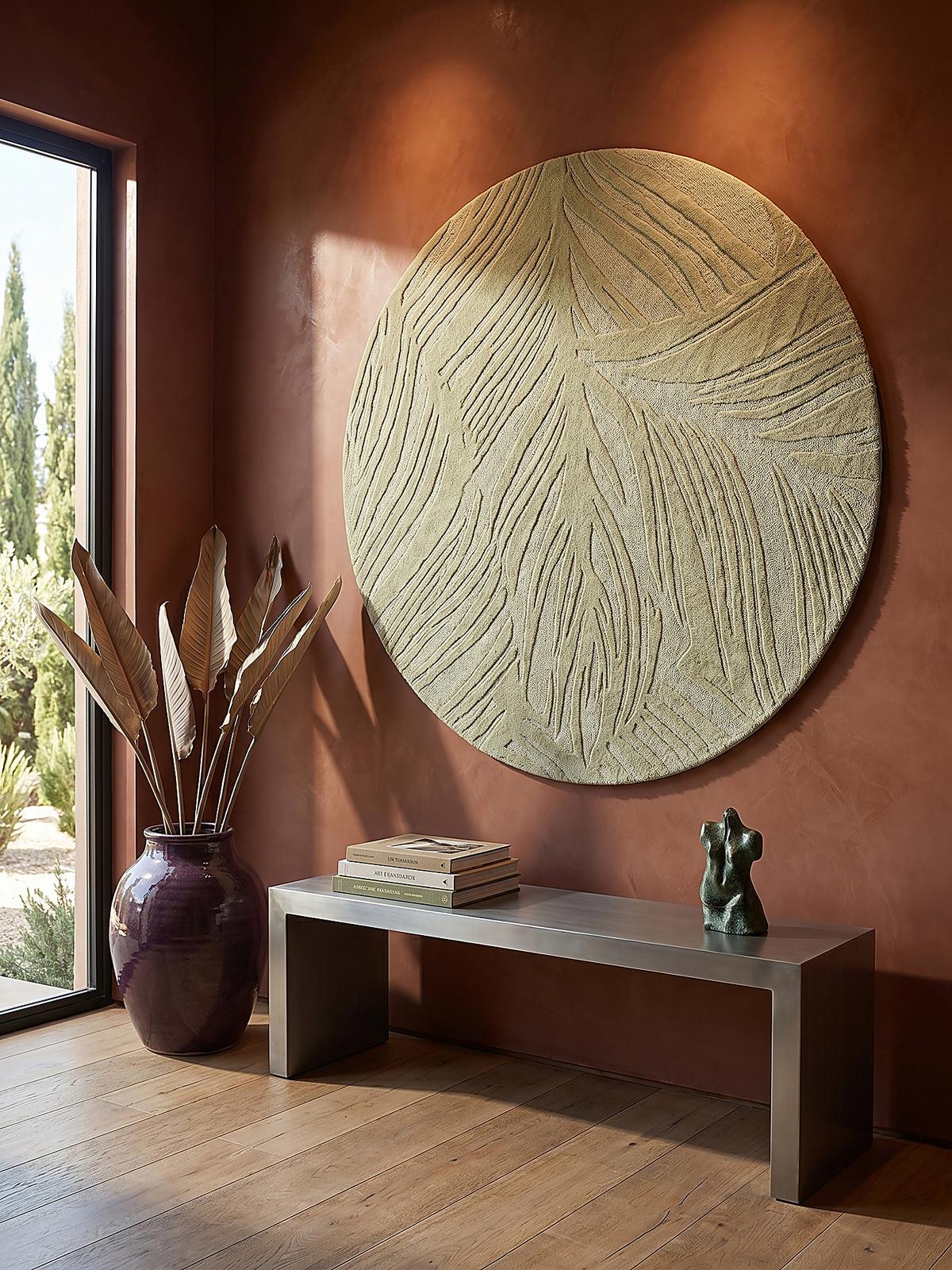 WOLLTEPPICH LEVEN, floral, Grün-Beige, Ø 160 cm - Grün, Textil (160/160cm) - KADIMA DESIGN