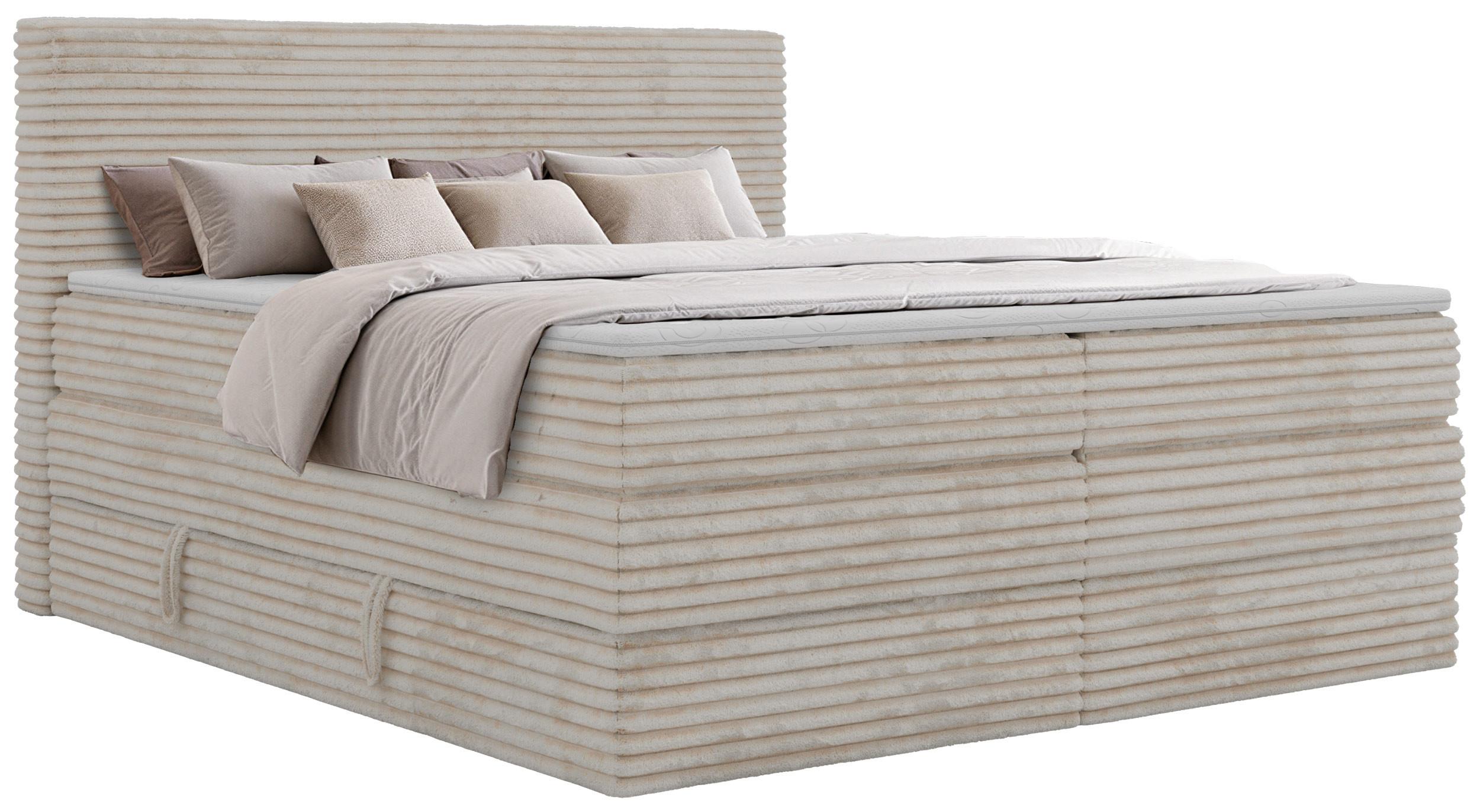 BOXSPRINGBETT TILION KING 140/200 - Beige Cord - Topper T25 - H4 - Beige/Schwarz, Kunststoff/Textil (140/200cm) - MKS