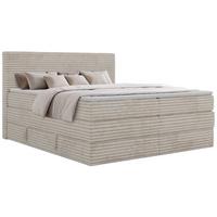 BOXSPRINGBETT TILION KING 200/200 - Beige Cord - Topper Visco - H3 - Beige/Schwarz, Kunststoff/Textil (200/200cm) - MKS