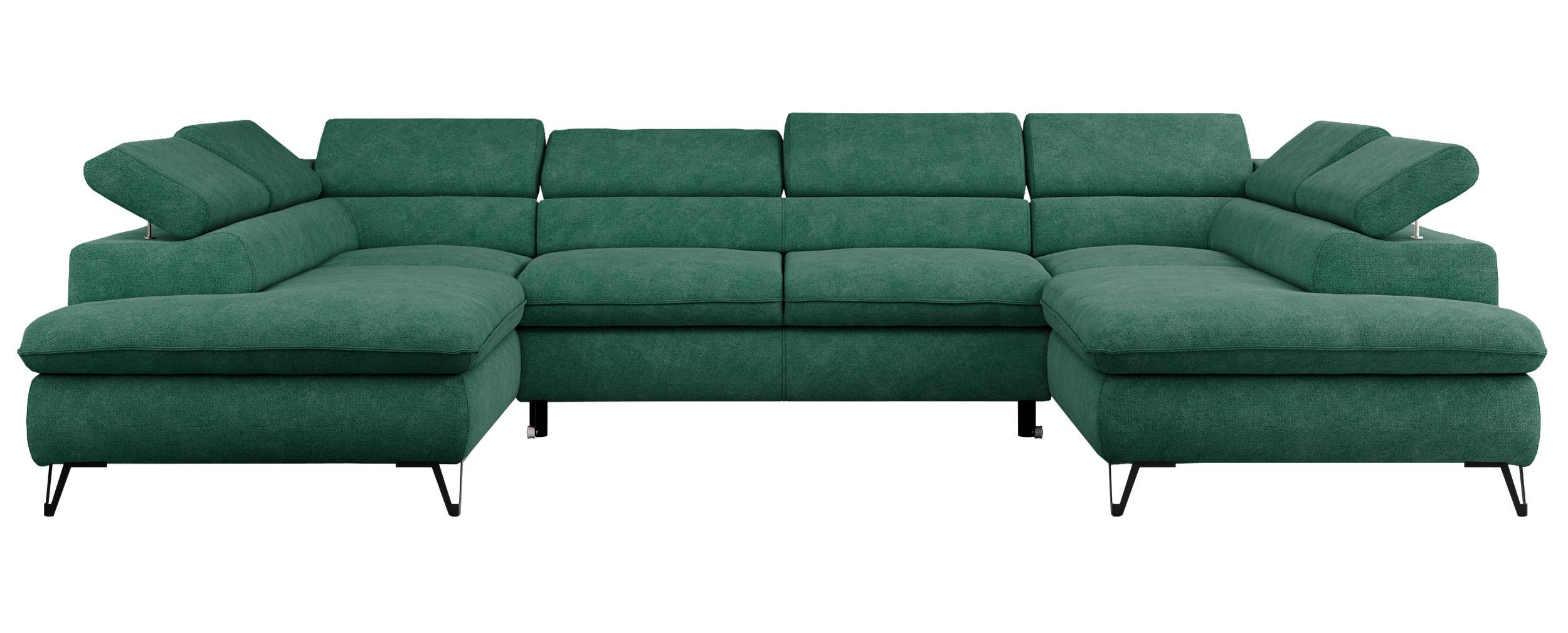 WOHNLANDSCHAFT PETER U Struktur Türkis - Türkis/Schwarz, Textil/Metall (346/76/208cm) - MKS
