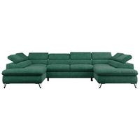 WOHNLANDSCHAFT PETER U Struktur Türkis - Türkis/Schwarz, Textil/Metall (346/76/208cm) - MKS