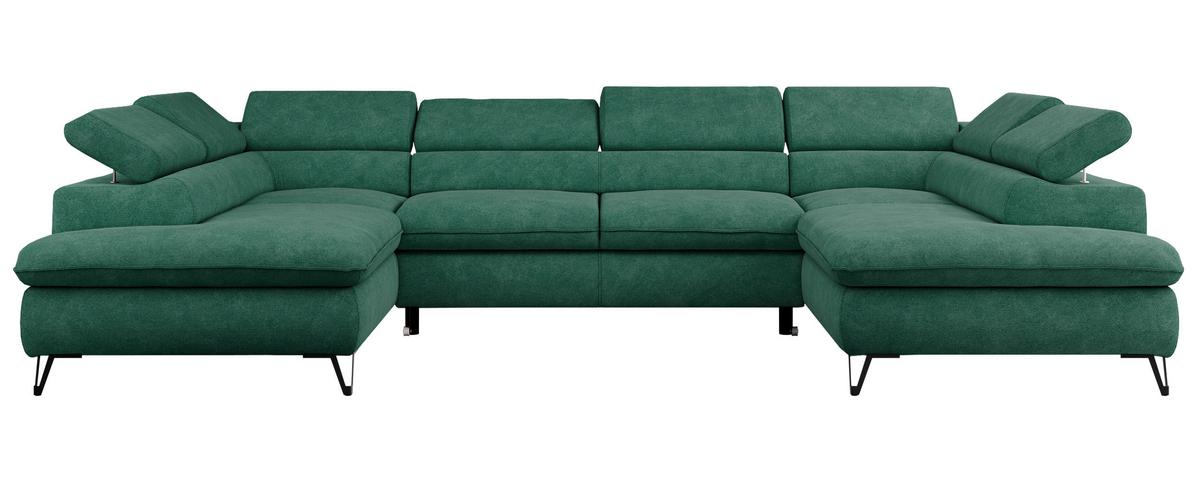 WOHNLANDSCHAFT PEDRO U Struktur Türkis - Türkis/Schwarz, Textil/Metall (346/76/208cm) - MKS