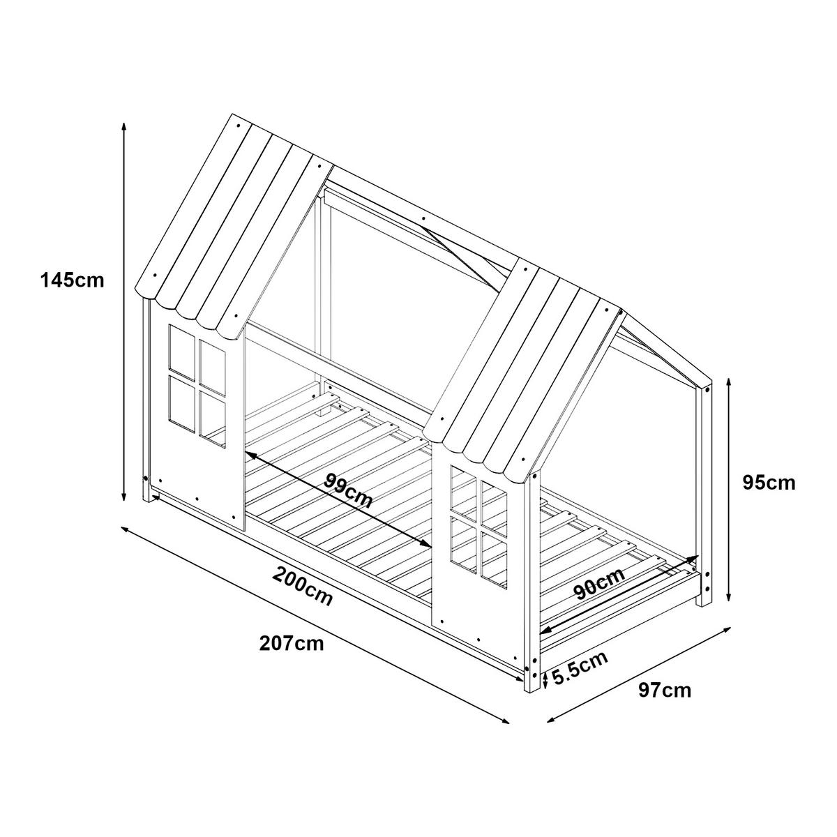HAUSBETT Tostedt - Weiß/Grau, Holz/Holzwerkstoff (90/200cm) - [en.casa]