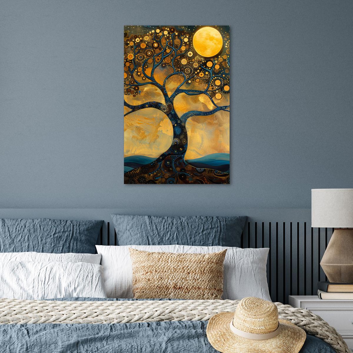POSTER Baum - Mond - Blumen - Gold - Kunst Wanddeko 40x60 cm - Orange, Papier (40/60/0.1cm) - MuchoWow
