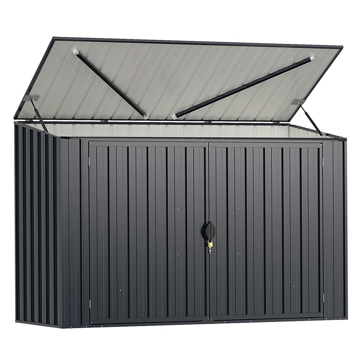 MÜLLTONNENBOX mit abschließbarer Tür grau - Grau, Metall (158/127/79cm) - COSTWAY