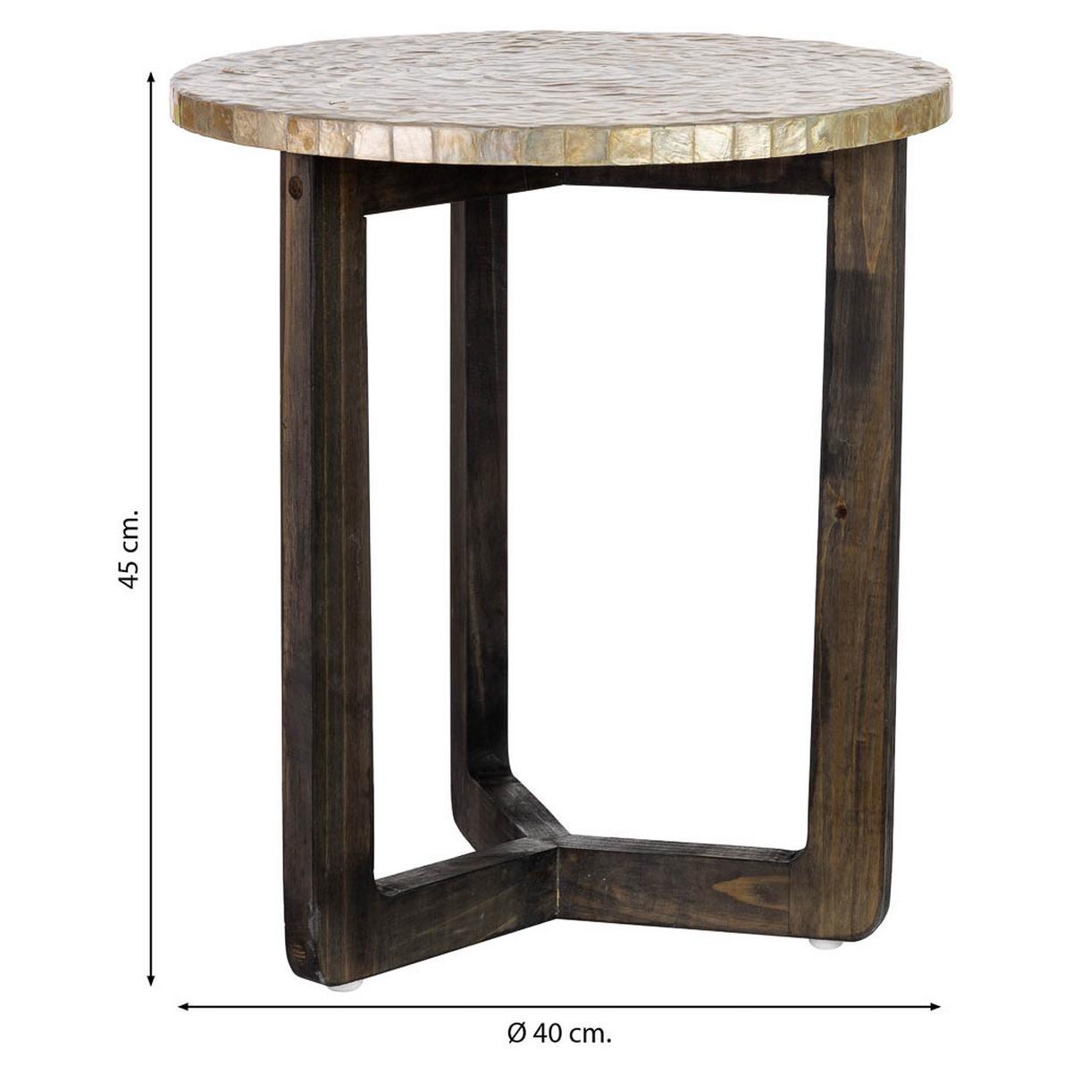 TISCH aus Holz und Capiz, beige, 40x45cm - Grau, Holz (40/40/45cm) - Wanderlust