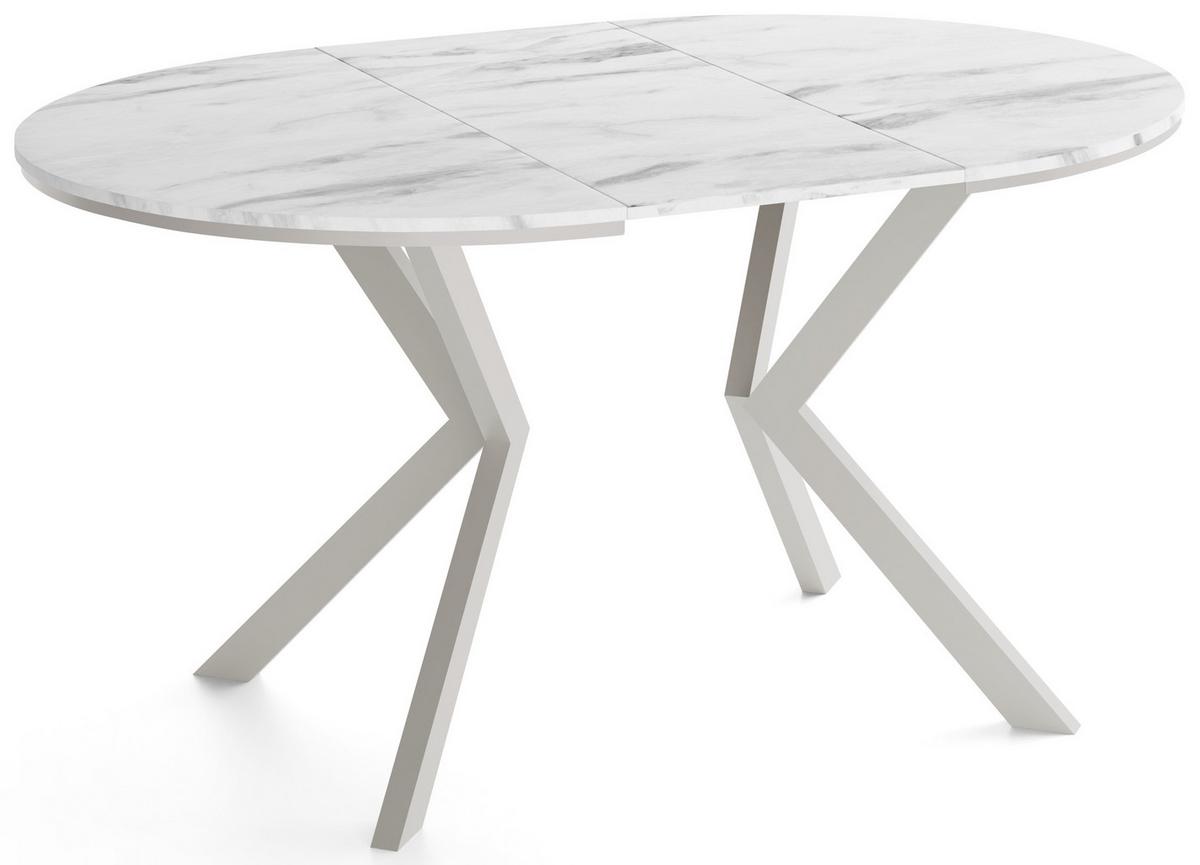 ESSTISCH Valio Neo rund oval ausziehbar verlängerbar mit Metallbeinen in Kaschmir Grau, Marmor Weiß 100-140/100/76 cm - Ecru/Kaschmir, Holzwerkstoff/Metall (100/140/76cm) - WFL GROUP