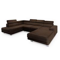 WOHNLANDSCHAFT SIENA L-S Braun Velours-Stoff mit Schlaffunktion - Silberfarben/Braun, Holz/Textil (335/89/190cm) - MASSENO