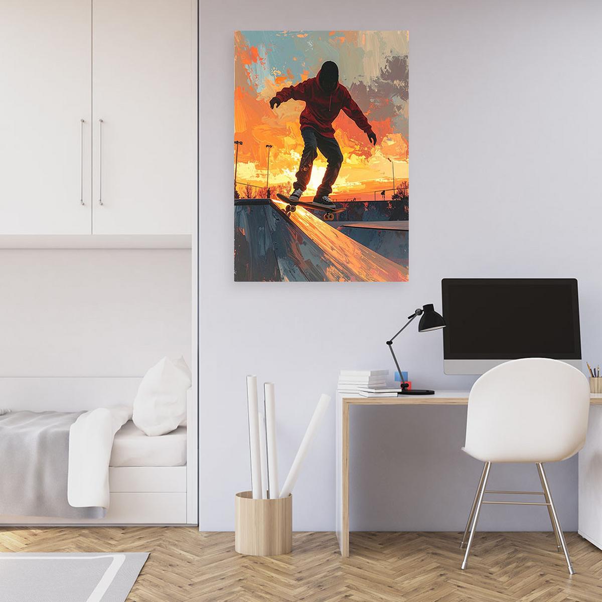 WANDBILD, Skater Skatepark - Orange, Textil (20/30cm) - Feeby