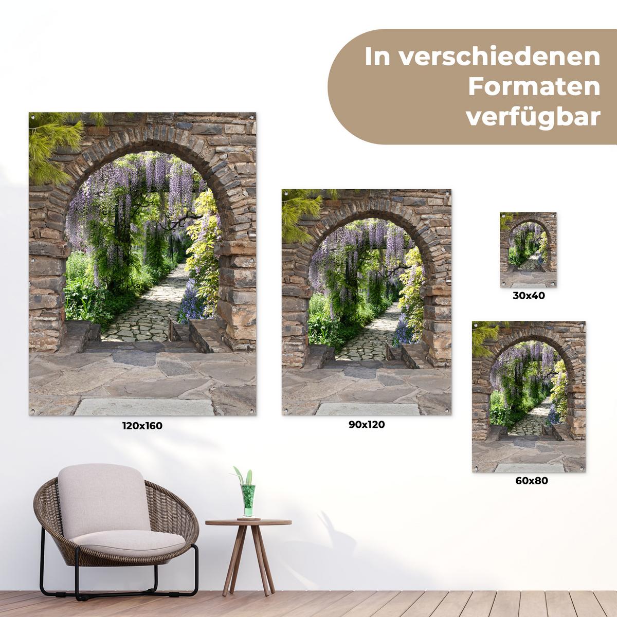 GARTENPOSTER Wald - Aussicht - Steine - Weg Gartendekoration 120x160 cm - Graubraun, Kunststoff (120/160/0.2cm) - OnlyWow