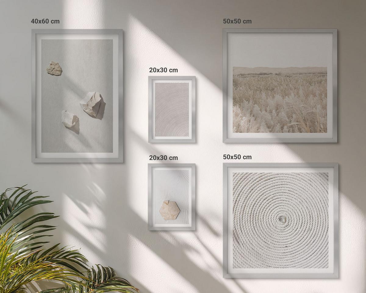 BILDER SET 5er Set - 50x50 cm & 20x30 cm & 40x60 cm Silberner Rahmen - Leichte Boho-Sandtexturen - Silberfarben, Kunststoff (40/60cm) - TULUP