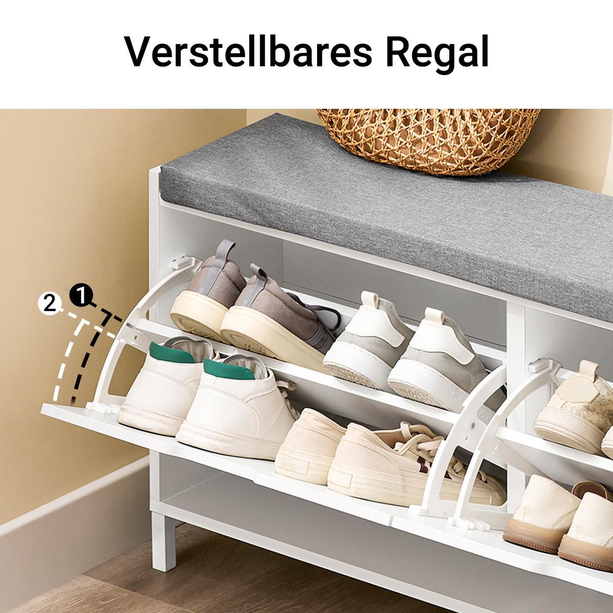 SCHUHSCHRANK mit Sitzfläche, Weiß, 105x52x24cm - Weiß, Holzwerkstoff/Metall (105/52/24cm) - SoBuy