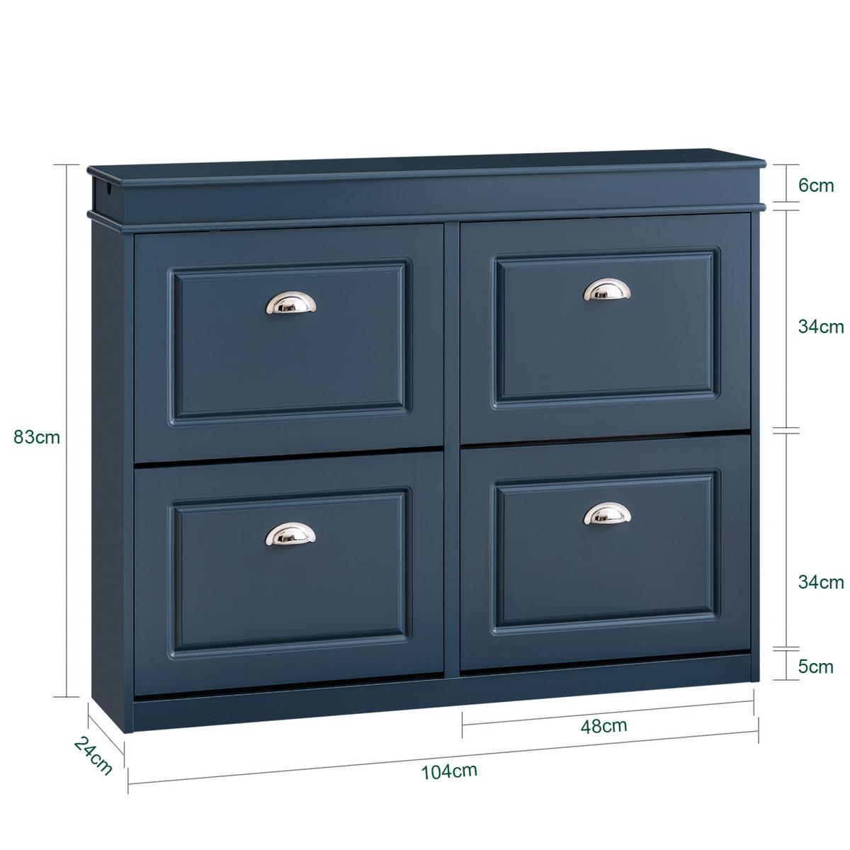 SCHUHKIPPER Blau, Schuhschrank mit 4 Klappen - Blau, Holzwerkstoff (104/83/24cm) - SoBuy