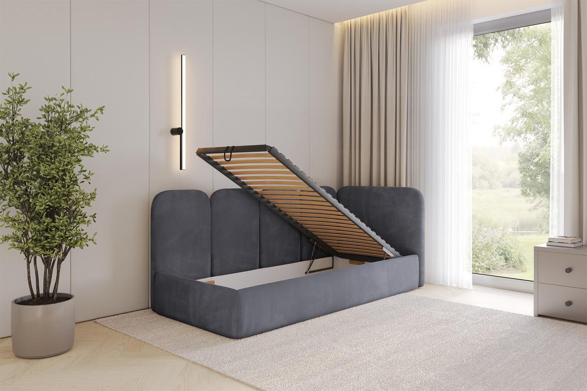 EINZELLBETT Jugendbett mit Bettkasten und Matratze H3/H4, Links - VELY 100x200 Dunkelgrau - Dunkelgrau, Holzwerkstoff/Textil (100/200cm) - ALTDECOR