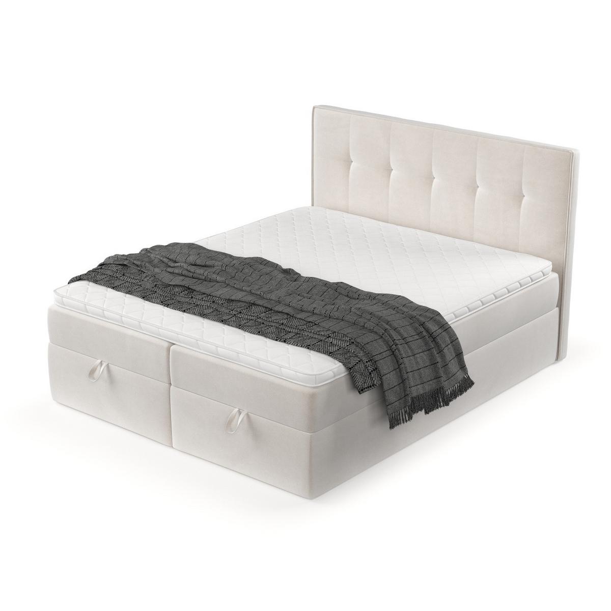 BOXBETT Tivra 200/200 cm Creme im Paros Stoff - Creme/Schwarz, Holz/Holzwerkstoff (200/200cm) - AltaBeds