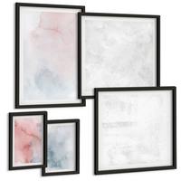 BILDER SET 5er Set - 50x50 cm & 20x30 cm & 40x60 cm Schwarzer Rahmen - Pastellfarbene Aquarelltexturen - Schwarz, Kunststoff (40/60cm) - TULUP