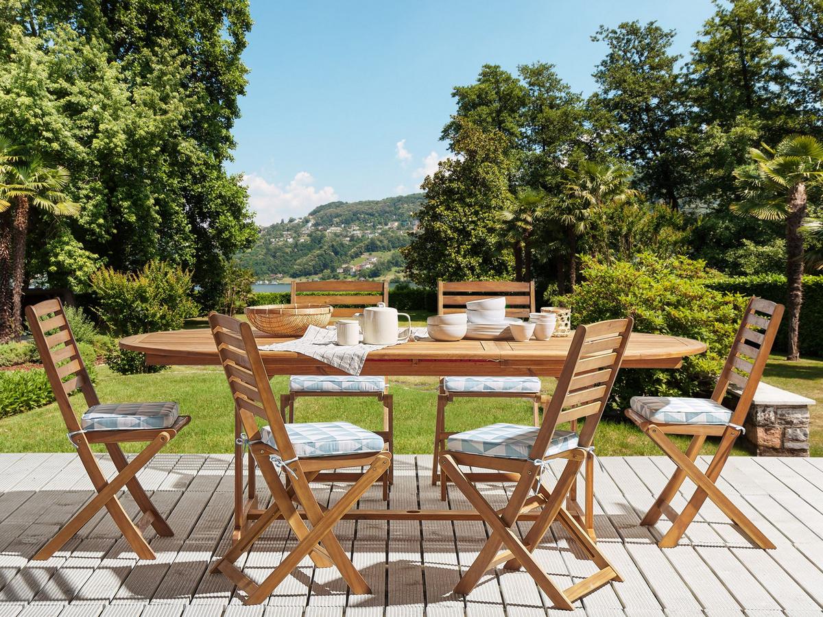 GARTENSTUHLKISSEN 6er-Set Hellblau 39/31 cm Tolve - Blau/Weiß, Textil (39/5/31cm) - Beliani