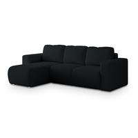 ECKSOFA RINOVA Schwarz Boucle-Stoff mit Schlaffunktion - Schwarz, Holz (250/143cm) - MASSENO