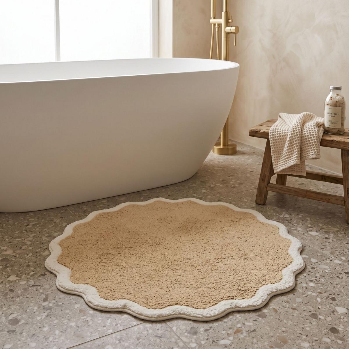 BADTEPPICH Wellenrand, rund 70 cm, 100 % Baumwolle - Beige, Textil (70/70cm) - Homescapes