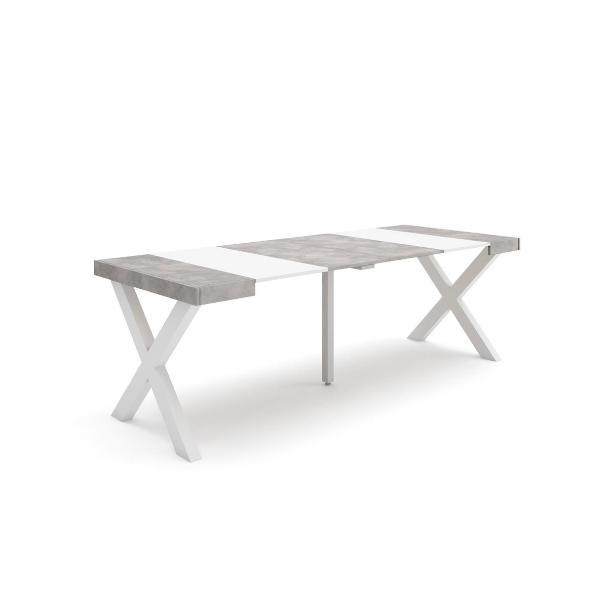 KONSOLENTISCH ausziehbar 58 bis 222cm, für 10 Gäste, weiß zementgrau, 90/58/73cm - Multicolor/Weiß, Holzwerkstoff (90/222/73cm) - Skraut Home