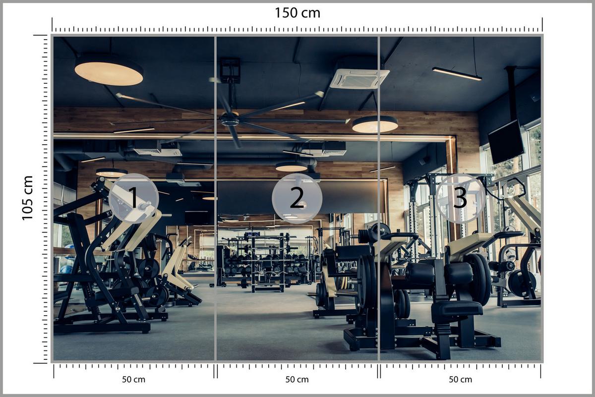 FOTOTAPETE Modernes Fitnessstudio Trainingsgeräte Sport 150x105 - Schwarz/Braun, Papier (150/105cm) - Muralo