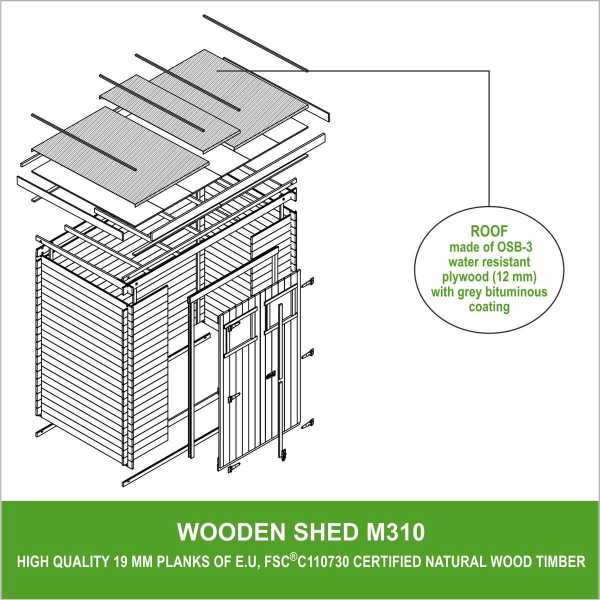 HOLZ-GARTENHAUS - B239xL142xH200 cm/ 2,63 m2 - M310 - Beige, Holz (239/200/142cm) - Timbela
