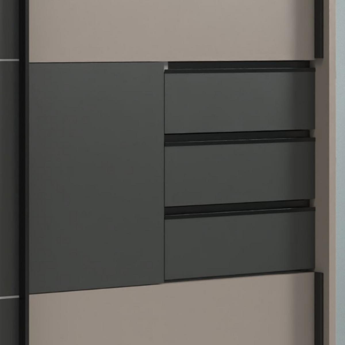 SCHWEBETÜRENSCHRANK 3-türig B273/H213/64 cm, Sandgrau mit Absetzungen in Grafit, Passepartout&Spiegel&Schubladen, Kleiderschrank inkl.Vollaus./ 22508 - Sandfarben/Blau, Holzwerkstoff/Metall (273/213/64cm) - luma-home