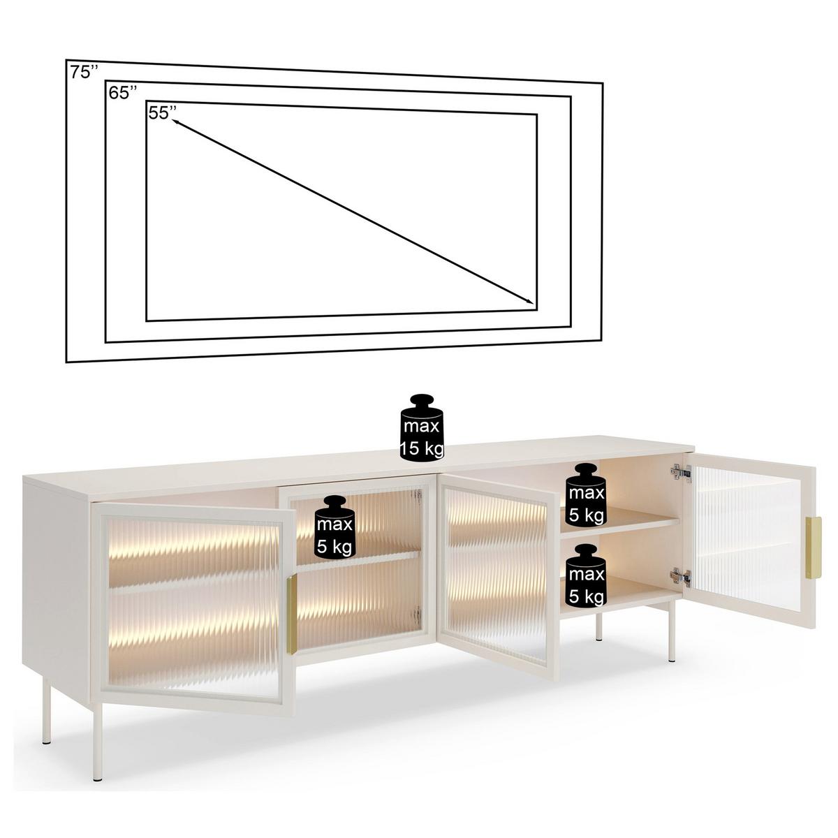 TV-LOWBOARD Lumi 4-türig 181 cm - Taupe/Goldfarben, Holzwerkstoff/Metall (181.3/61.6/39.3cm) - Selsey