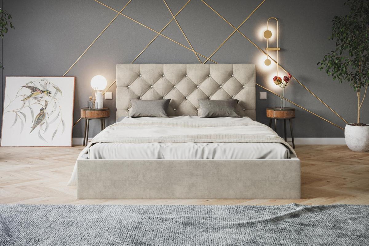 BETT 160x200 - Polsterbett mit Bettkasten und Holzrahmen - Elegant Betten - Weicher Jasminstoff - Kollektion Boston, Beige - Beige, Holz/Kunststoff (160/200cm) - Alpi-Möbel