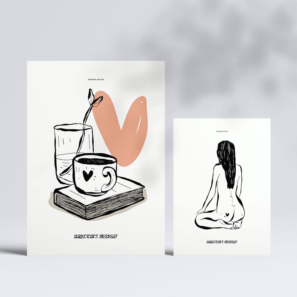 POSTER Set Mit 6 In Schwarzer Tinte Liebe A3 & A4 Rahmenlos - Klar, Papier (29/3cm) - Nacnic
