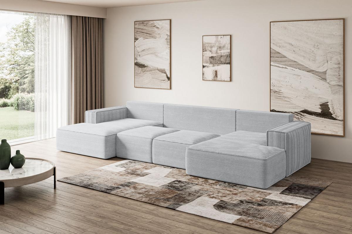WOHNLANDSCHAFT mit Schlaffunktion und Bettkasten SIERRA-U-S - 349x161x87 cm Grau Cord - Schwarz/Grau, Holzwerkstoff/Kunststoff (349/87/161cm) - ALTDECOR
