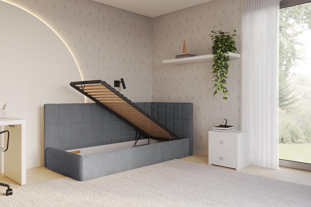 EINZELLBETT Jugendbett mit Bettkasten, Links - TULY 80x200 Dunkelgrau - Graphitfarben, Holzwerkstoff/Textil (80/200cm) - ALTDECOR