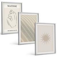 BILDER SET 3er Set - 40x60 cm Silberner Rahmen - Minimalistische Sandlinien Sonne - Silberfarben, Kunststoff (40/60cm) - TULUP