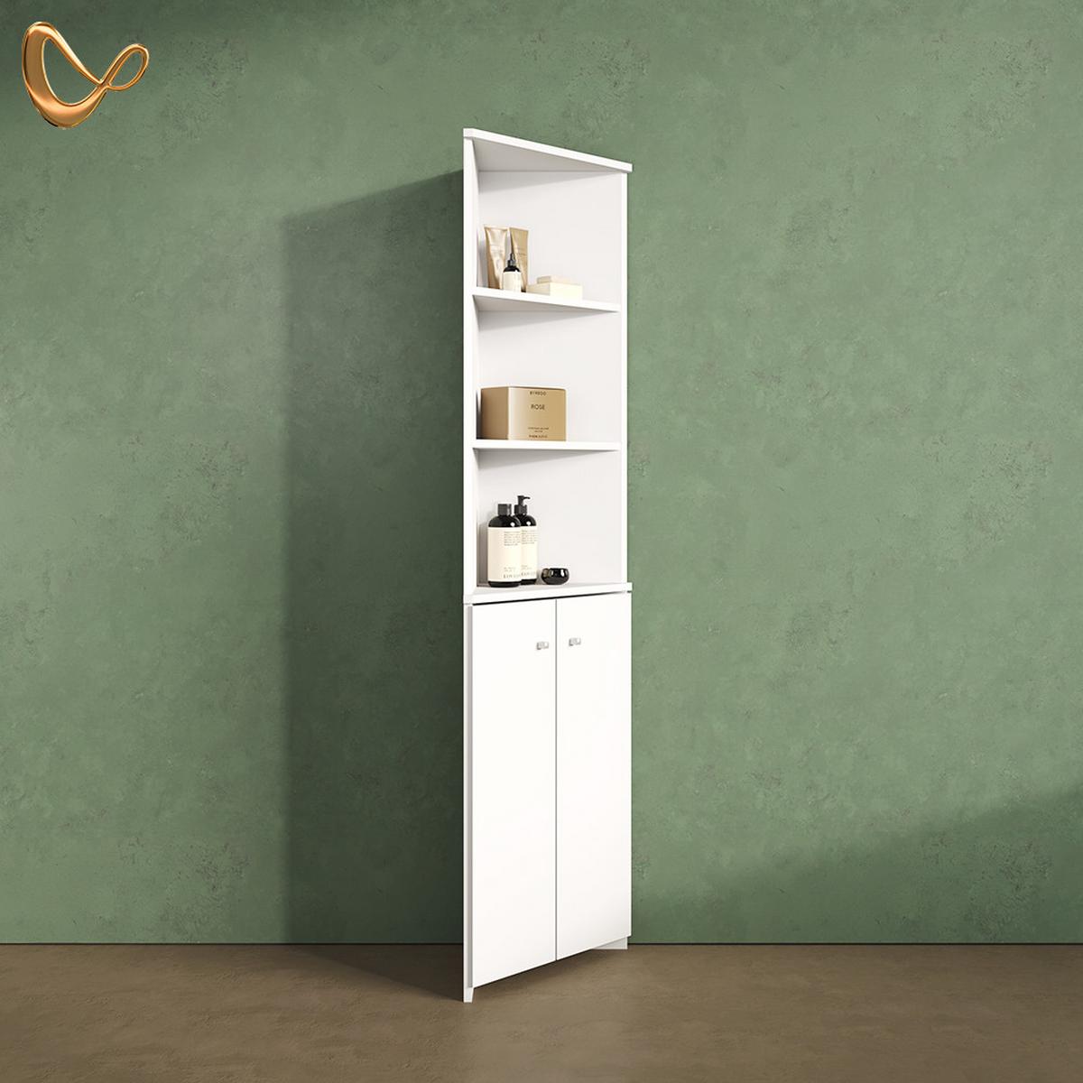 BADSCHRANK Fucino Weiß 52 x 175 cm Eckschrank mit 2 Türen - Weiß, Holzwerkstoff (52/175/36cm) - Livinity®